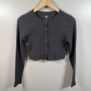 Lunya Waffle Knit Crop Top Size Small Gray Pima Cotton Button Front Minimal